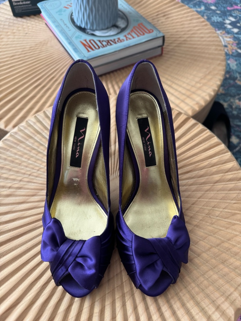 Nina Forbes Grape Luster Satin Purple Formal Peep Toe Kitten Heels 7.5